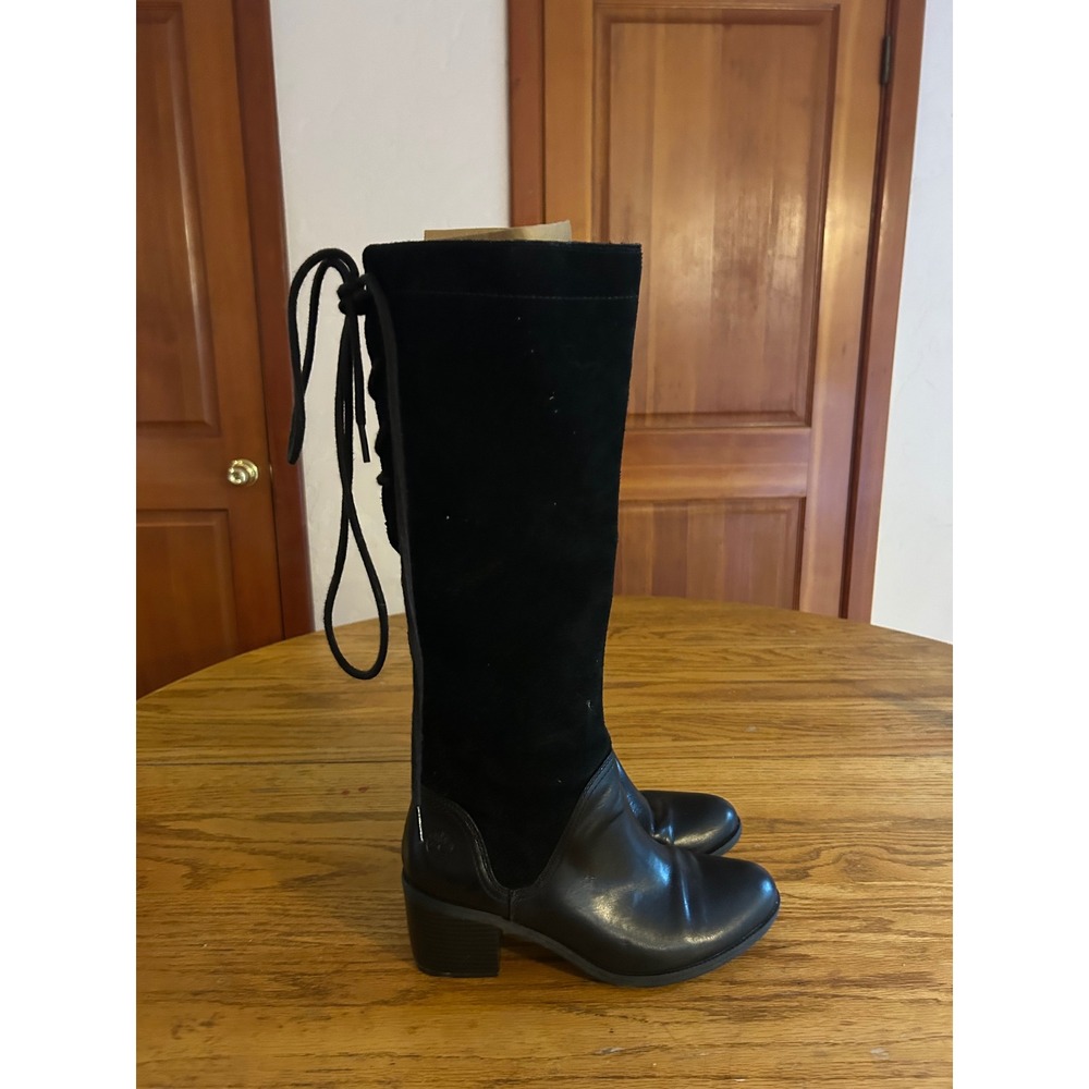 Timberland Womens Black Leather Suede Tall Lace Back Boots A1Z4T Size 8.5W